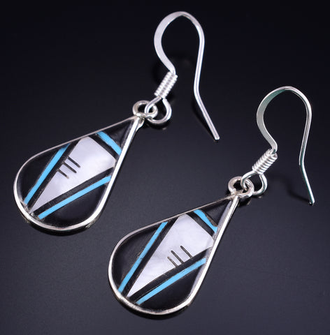 Silver & Turquoise Multistone Zuni Inlay Earrings by Florenda Lonase 5L21K