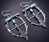 Silver & Turquoise Navajo Arrow w/ Dream Catcher Earrings by Arlene Lewis 6D07L