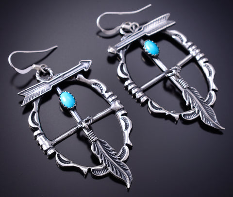 Silver & Turquoise Navajo Arrow w/ Dream Catcher Earrings by Arlene Lewis 6D07L