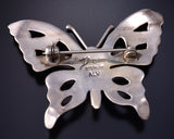 Vintage Silver & Coral Navajo Handmade Open Face Butterfly Brooch 5G12M