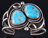 Vintage Silver & Turquoise Navajo Open Face Bracelet signed PQ 5K10F
