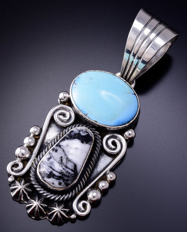 Silver & Golden Hills Turquoise White Buffalo Navajo Pendant Erick Begay 6C02P