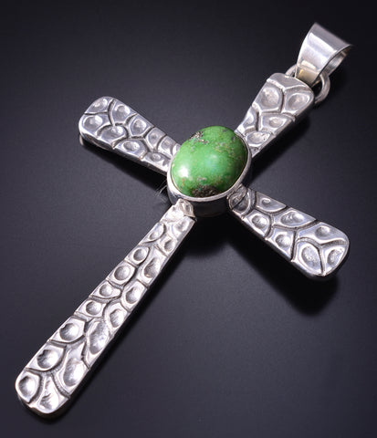 Silver & Sonoran Gold Turquoise Navajo Cross Pendant by Allen Lee 5L13F