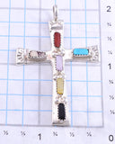 Silver & Turquoise Multistone Zuni Cross Pendant by Cecilia Iule 5L26Z