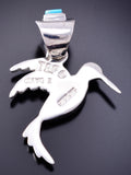 Silver & Turquoise Navajo Inlay Hummingbird Pendant by TSF 3L08B