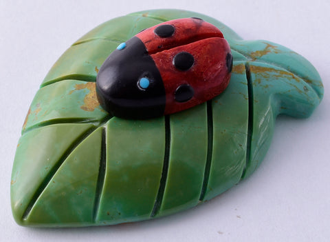 Turquise Zuni Fetish - Lady Bug on Turquoise Leaf by Reynold Lonasee 5L09L