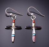Silver & Turquoise Multistone Zuni Inlay Cross Earrings by Lynette Bowannie 3G03K