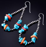 Silver & Turquosie Navajo Pearl Handstrung Loop Earrings by Corraine Smith 6B14G
