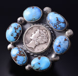 Adjustable Silver & Golden Hills Turquoise Navajo Coin Ring - Penny Nathan 5K22L