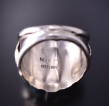 Size 9-1/2 Silver & Turquoise Coral Feathers Navajo Ring by Max Calladitto 4F10M
