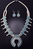 Silver & Turquoise Navajo Necklace & Earring Set by Milton James 4F04F