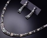 Silver & Jet Multistone Navajo Inlay Necklace Earring Set by Mary Yazzie 6H25J