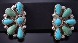Silver & Kingman Turquoise Zuni Handmade Fan Earrings by Alicia Wilson 6F17S