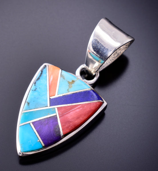 Silver Multistone Navajo Inlay Arrowhead Pendant by TSF 3L08S