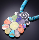 Kingman Turquoise Santo Domingo Flower Necklace by Mary Louise Tafoya 3G07M