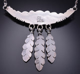 Vintage 20" Silver & Onyx Eagle Feathers Navajo Necklace by RL 6H31Z