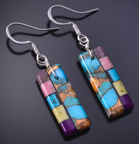 Santo Domingo Turquoise Multistone Mosaic Earrings by Mary Tafoya 4J02M