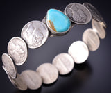 Silver & Kingman Turquoise Old Coin Navajo Bangle Bracelet by James McCabe 6F09T