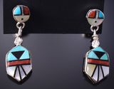 Silver & Turquoise Multistone Zuni Inlay Sunface Earrings by Ola Eriacho 6D09J