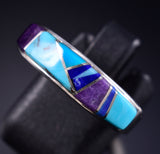 Size 8-1/2 Silver Multistone Navajo Inlay Ring by Evangeline David 5L25Q