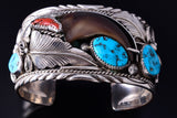 Vintage Silver & Turquoise Bear Claw Navajo Bracelet by Mike Thomas Jr. 5E06M