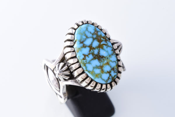 Size 14 Silver & Turquoise Navajo Handfiled Men's Ring by Erick Begay 3H21P