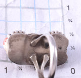 Size 6-3/4 Silver & Turquoise & Coral Feather & Flower Navajo Ring by Max Calabaza 3F22S