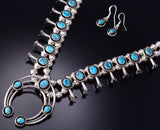 Silver & Kingman Turquoise Navajo Squash Blossom Necklace Set Phil Garcia 6H25M