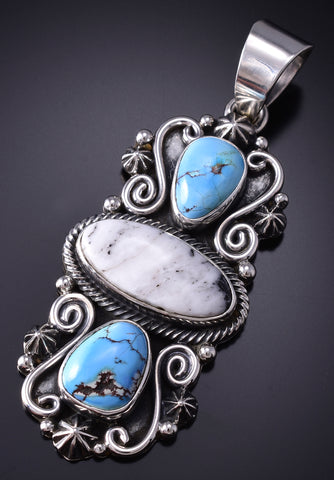 Silver & Golden Hills Turquoise White Buffalo Navajo Pendant Erick Begay 6C02N