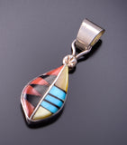 Silver & Turquoise Multistone Zuni Inlay Waterdrop Pendant 3F19W