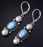 Silver & Golden Hills Turquoise Fresh Pearl Navajo Earrings by Erick Begay 5H02J