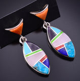 Silver & Turquoise Multistone Navajo Inlay Fish Earrings by TSF 3L10P