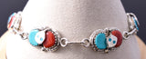 Silver & Turquoise w/ Coral Zuni Snake Link Bracelet Effie C. 6D27F