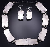 17" Silver & Turquoise Navajo Handmade Necklace & Earrings Set John Skeets 6H06O