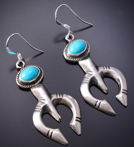 Silver & Turquoise Navajo Handmade Horseshoe Earrings by Gary Shorty 6D20Z