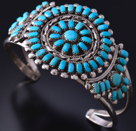 Vintage Silver & Turquoise Zuni Petit Point Cluster Bracelet by S. Pinto 5D07A