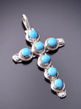 Silver & Turquoise Zuni Handmade Cross Pendant by David Kaamesee 3F19D