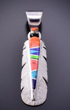 Silver Multistone Navajo Inlay Eagle Feather Pendant by TSF 3L08T