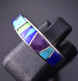 Size 6 Silver & Turquoise Multistone Navajo Inlay Ring 4B21D