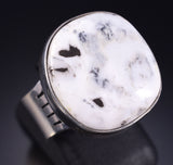 Size 7-1/2 Silver & White Buffalo Turquoise Navajo Ring by Allen Lee 5L05G