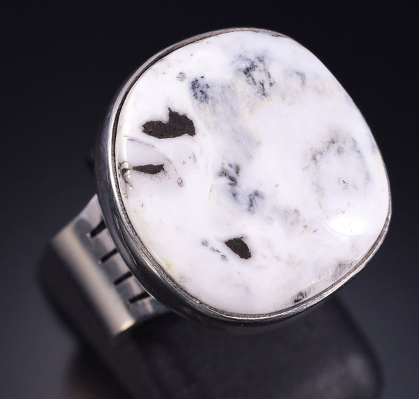 Size 7-1/2 Silver & White Buffalo Turquoise Navajo Ring by Allen Lee 5L05G