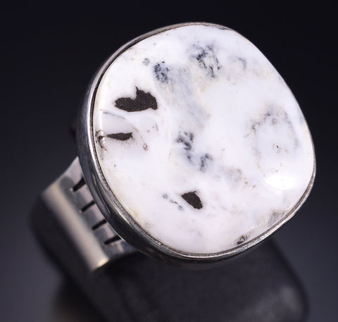 Size 7-1/2 Silver & White Buffalo Turquoise Navajo Ring by Allen Lee 5L05G