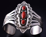 Silver & Coral Navajo Handstamped Bracelet by Eula Wylie 5J18D