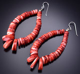 Handcarved Spiny Oyster Shell Navajo Jacla Earrings 6H25E