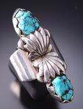 Vintage Size 9-1/4 Silver & Turquoise Navajo Handmade Ring 6D28K