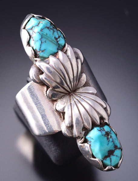 Vintage Size 9-1/4 Silver & Turquoise Navajo Handmade Ring 6D28K