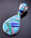 Silver & Turquoise Multistone Navajo Inlay Pendant by TSF 3L08O
