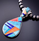 Silver & Turquoise Multistone Navajo Inlay Pendant by TSF 3L08N