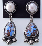 Silver & Golden Hills Turquoise & Fresh Water Pearl Navajo Earrings by Erick Begay 3H20G