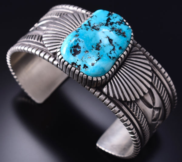 Silver & Sleeping Beauty Turquoise Navajo Men's Bracelet by Erick Begay 6C03K
